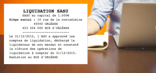 annonce légale de liquidation de SASU